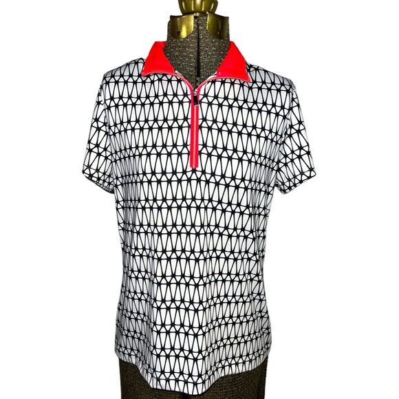Tail White Label Tops - Tail White Label Womens Geometric Print Polo Shirt With Half-Zip Front